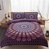 Wellco Twin Comforter Set - 2 Pieces All Season Bed Set ，Soft Polyester Peacock Feather Pattern Bedding Comforters- Purple