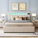 Queen Platform Bed, Upholstered Bed with LED Light, Bluetooth Player & USB Charging,Hydraulic Storage Bed in Velvet Fabric,Beige