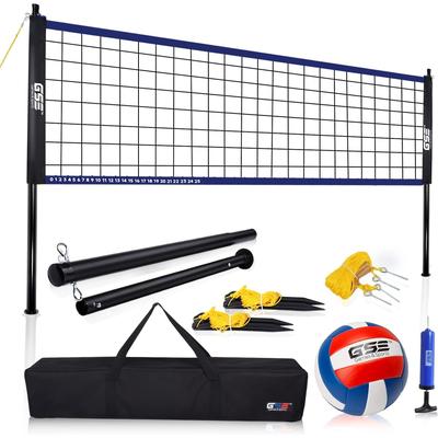 GSE™ Portable Volleyball Complete Set with Volleyball Net, Volleyball Ball & Pump - Outdoor Backyard Beach Games