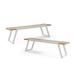 GDF Studio Gebo Outdoor Acacia Wood and Iron Dining Bench Teak White Set of 2