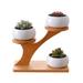 1 Set Modern Minimalist Ceramic Flowerpot Succulent Plant Pot 3 Bonsai Planters with 3-Tier Bamboo Shelf Decor Free of Plants (White)