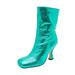 Pimfylm Women Pointy Toe Low Heel Lace Up Combat Round Toe Motorcycle Boots Cowgirl Boots Women Green 41