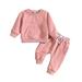 Shldybc Baby Days Savings! Toddler Baby Boy Girl Fall Winter Outfit Solid Crewneck Long Sleeve Sweatshirt and Sweatpants Sweatsuit Tracksuit Set Baby Girls Pant Sets on Clearance( Pink 3-4 Years )