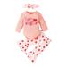 Baby Toddler Girls Outfit Set Valentine S Day Long Sleeve Letter Romper Bodysuits Hearts Printed Bell Bottoms Pants Headbands Kids Outfits For 3-6 Months