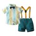 Boys Gentleman Dress Suspenders Suit Summer Boys Color Matching Cotton Shirt Bib Suit Blue 110