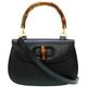 GUCCI bamboo leather shoulder hand bag black with strap