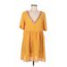 Shein Casual Dress - Mini V Neck 3/4 sleeves: Orange Print Dresses - Women's Size Medium