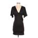 Zara Casual Dress - Party V Neck Short sleeves: Black Print Dresses - Women's Size X-Small