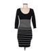 Max Studio Casual Dress - Bodycon Scoop Neck 3/4 sleeves: Black Stripes Dresses - Women's Size Medium