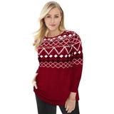Plus Size Women's Holiday Motif Pullover by Jessica London in Classic Red Sequin Fair Isle (Size 14/16) Christmas Made in the USA