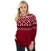 Plus Size Women's Holiday Motif Pullover by Jessica London in Classic Red Sequin Fair Isle (Size 14/16) Christmas Made in the USA