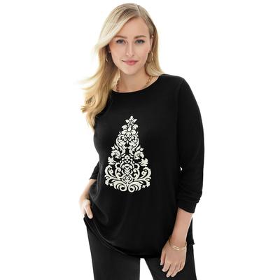 Plus Size Women's Holiday Motif Pullover by Jessica London in Silver Christmas Tree (Size 22/24) Christmas Made in the USA