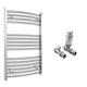 600mm Wide Curved Chrome Heated Bathroom Towel Rail Radiator With Valves For Central Heating UK (With TRV Curved Valves, 600 x 800 mm (h))