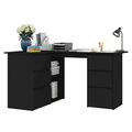 Keketa L-Shaped Corner Desk, Writing Desks with Bookshelf and Drawer, Computer Desk Writing Table, Workstation Study Working Desk for Home Office Black 145x100x76 cm Engineered Wood