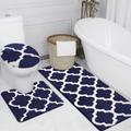 McEu Bathroom Mat Sets 3 Piece, Blue Extra Large Bath and Toilet Mat Set Non Slip Washable, Ultra Soft Microfiber Absorbent Bathroom Rugs (50x120cm+50x50cm+42x38cm)