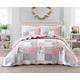 BQC 3 Piece Printed Quilted Bedspread Throw Bedding Set Includes Bed Throw Comforter & 2 Pillow Sham Embroidered Machine Washable (Floral Grey B, Double)