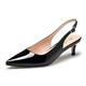 GENSHUO Womens Kitten Heel Shoes Pointed Toe Slingback Court Shoes Elegant Low Heels for Wedding Evening Patent Black 6.5UK