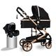 3 in 1 Baby Stroller for Infant & Toddler, Adjustable High View Convertible Reversible Luxury Baby Pram Stroller Bassinett Folding Newborn Carriage with Pushchair Foot Cover