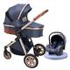 Baby Pram Stroller Travel System 3 in 1 Adjustable High Landscape Baby Stroller Carriage Bassinet Strollers Infant Seat Combo Pushchair with Rain Cover, Mosquito Net (Color : Blue)