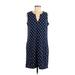 Lands' End Casual Dress - Shift Plunge Sleeveless: Blue Polka Dots Dresses - Women's Size Medium