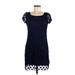 En Focus Casual Dress - Mini Square Short sleeves: Blue Print Dresses - Women's Size 8 Petite