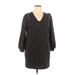 Nine West Casual Dress - Shift V Neck 3/4 sleeves: Gray Dresses - Women's Size X-Large