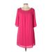 Signature Studio Casual Dress - A-Line Scoop Neck 3/4 sleeves: Pink Solid Dresses - Women's Size Large