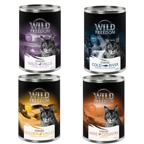 Wild Freedom Adult Sterilised 6 x 400 g - getreidefreie Rezeptur - Mixpaket (Huhn pur, Seelachs,...