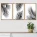 IDEA4WALL Black & Tropical Palm Tree Leaves Organic Modern Framed Canvas 3 Pieces Print Wall Art Canvas in White | 36 H x 72 W x 1.5 D in | Wayfair