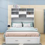 Wildon Home® Halia Queen Size Wood Murphy Bed w/ Shelves & a Drawer Wood in Brown/White | 64 H x 63 W x 83 D in | Wayfair