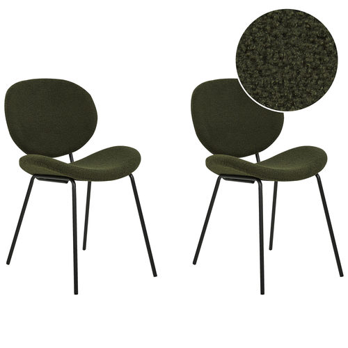 Esszimmerstühle 2er Set Dunkelgrün aus Bouclé Schwarze Beine Modernes Retro Design für Esszimmer