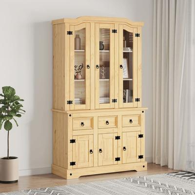 vidaXL Highboard Corona Honey 44.1"x16.9"x77.2" Solid Wood Pine - 44.1" x 16.9" x 77.2"