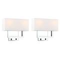 Pathson 2 Pack Wall Sconces Light Fixture Rectangle White Textile Shade Modern Nightstand Lamps for Bedroom Bedside Living Room