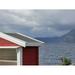 Mountains Stop Red Cottage Fjord Bus Stop - Laminated Poster Print - 20 Inch by 30 Inch with Bright Colors and Vivid Imagery