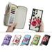 Decase Phone Shell for Samsung Galaxy S23 Ultra Retro Premium Flower Pattern PU Leather Shockproof Detachable Wallet Case Multi Card Slots Zipper Cover With Hand Strap for Samsung S23 Ultra - white