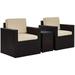 HomeStock Lakeside Living 3Pc Outdoor Wicker Swivel Chair Set Sand/Brown - Side Table & 2 Swivel Chairs