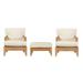 Atnas 3 Pc Lounge Chair Set: 2 Lounge Chairs & Ottoman With Cushions in Sunbrela Fabric #57003 Canvas White