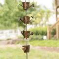 Cuhas Steel Leaf Rain Chain Metal Garden Art Gift For Mom Gutters Rain Catcher For Downspout With Adapter Thick Iron Flower Cups Garden Decor