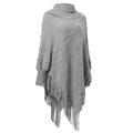 Turtleneck Poncho Cape Shawl Knitted Sweater Wrap Pullover Top Coat with Fringes Hem for Women