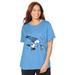Plus Size Women's Peanuts Short Sleeve Christmas Snoopy Skates by Peanuts in Blue Snoopy Skates (Size M)