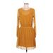 Leith Casual Dress - Mini Scoop Neck Long sleeves: Yellow Print Dresses - Women's Size Medium