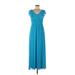 DKNY Cocktail Dress - A-Line V Neck Short sleeves: Blue Print Dresses - Women's Size 6