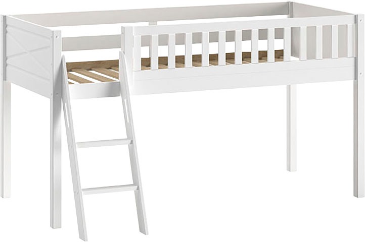 Hochbett VIPACK "Scott", weiß (weiß, weiß, weiß), B:134,7cm H:114cm L:207,6cm, Hochbetten, Hochbett, m. Rollrost, LF 90x200 cm, Kiefer weiß lackiert, mit oder ohne Rutsche