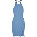 Stillkleid URBAN CLASSICS "Damen Ladies Rib Knit Neckholder Dress" Gr. 5XL, US-Größen, blau (horizonblue) Damen Kleider