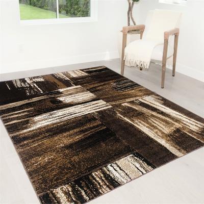 HR Chocolate, Beige, Gold, Abstract Modern Design Brush Pattern Colors Rug