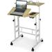 Mobile Standing Desk Stand Up Desk Height Adjustable with Standing & Seating 2 Modes Tilting Tabletop & Flexible Wheels