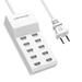 AOKESI 10-Port USB Charging Station USB Charging Hub with Rapid Charging Auto Detect Tech Family-Sized Smart Multi USB Ports for Multiple Devices Smart Phone Tablet Laptop Computer White