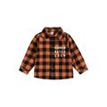 Qtinghua Toddler Baby Boys Halloween Plaids Shirts Letter Print Turn-Down Collar Long Sleeve Casual Tops Fall Winter Clothes Orange 4-5 Years
