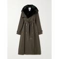 Burberry - Convertible Faux Fur-trimmed Cotton-canvas Trench Coat - Dark green