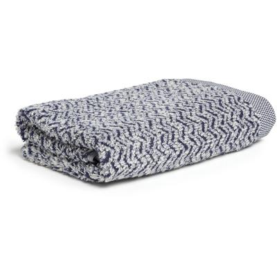 Handtuch MÖVE "Brooklyn", blau (natur, deep), B:50cm L:100cm, Walkfrottier, Obermaterial: 85% Baumwolle, 10% Viskose, 5% Leinen, Handtücher (Packung), mit Zick-Zack-Muster, Made in Germany Image